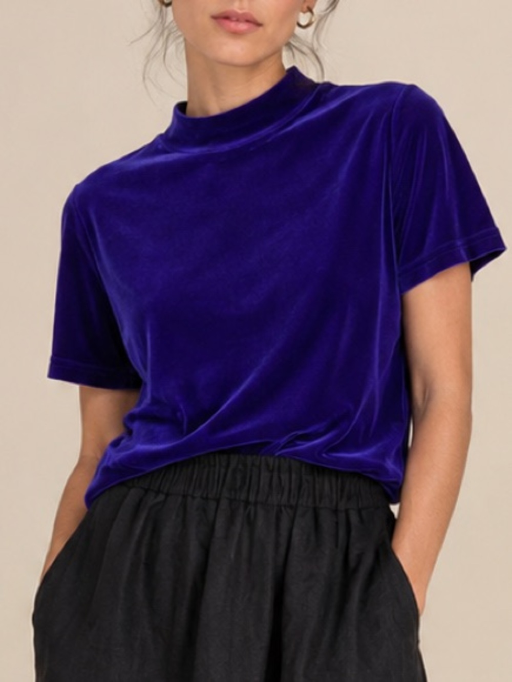 Vintage Norton Studio Sapphire Cobalt Blue Velvet Mock Neck Top Medium